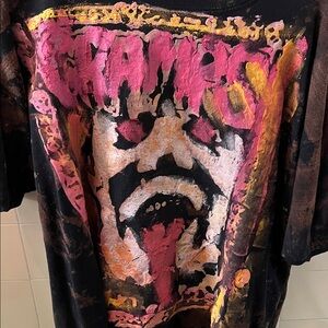 Black Short Sleeve Graphic Tee with Pink & Orange Artwork